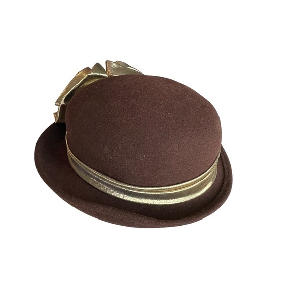 Vintage Michael Howard Fedora Wool Felt Hat Brown Gold Bow  display picture 3